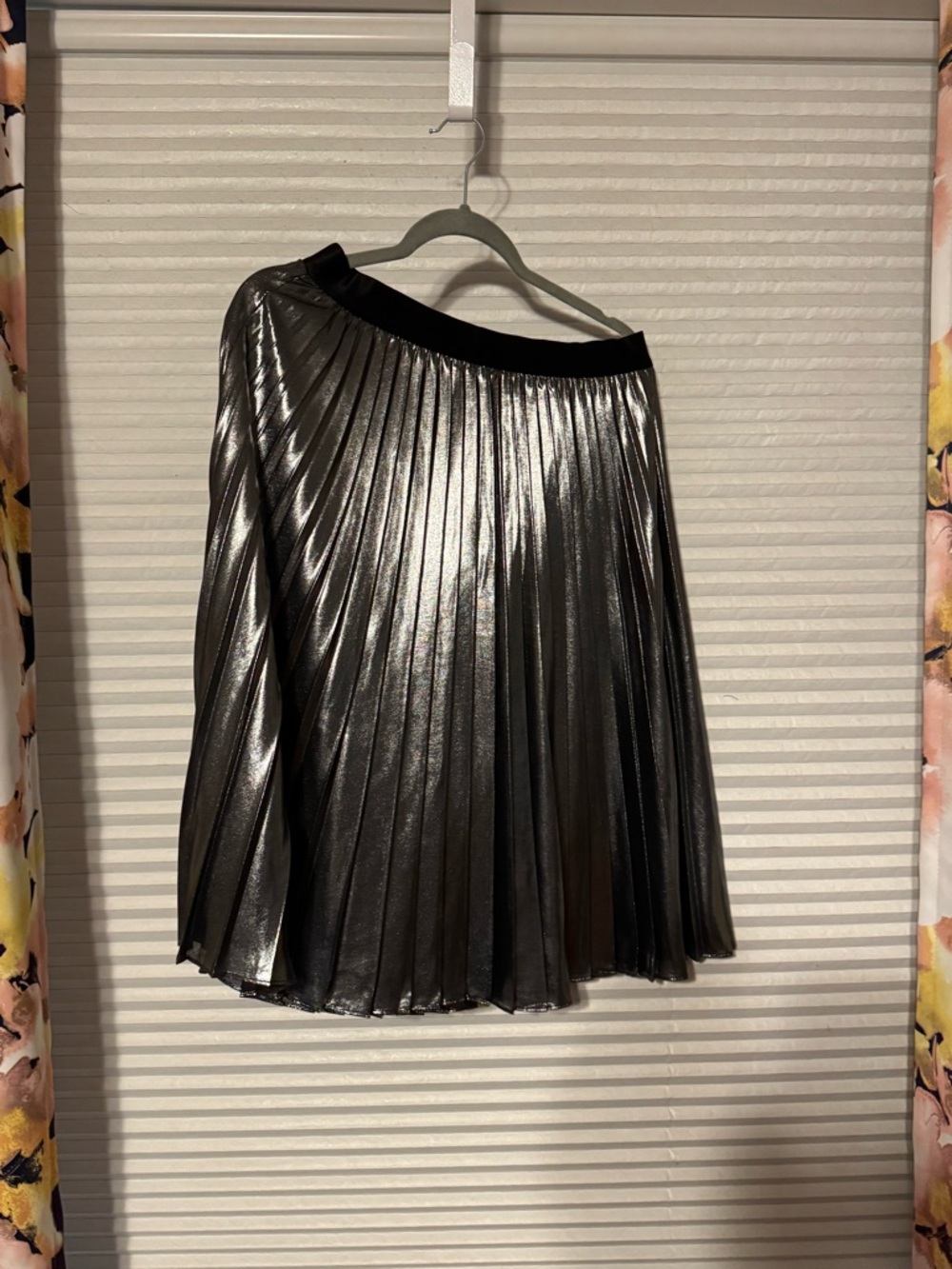 Express Metallic Silver Pleated Skirt